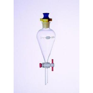 KIMAX® Squibb Pear-Shaped Separatory Funnels w/Plastic Stopper & PTFE Stopcock