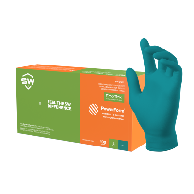 SW PowerForm PF-95TL Teal 5.0mil Biodegradable Nitrile Exam Gloves – 100ct