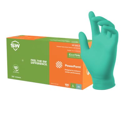 SW PowerForm  PF-95LG Light Green 5.9mil Nitrile Exam EnerGel Rejuvenating Gloves – 100ct