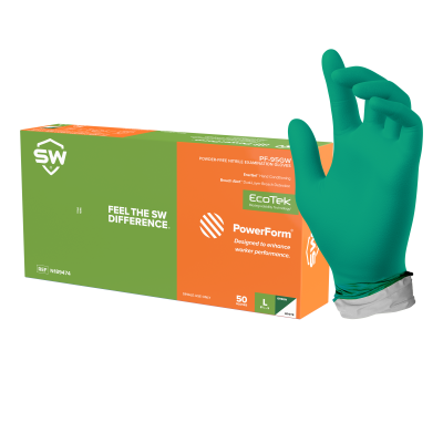 SW PowerForm PF-95GW Dual-Color Green/White 4.9mil Sustainable Skin-Improving Nitrile Exam Gloves – 50ct