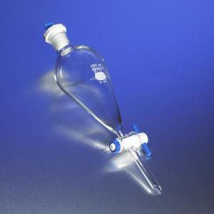 PYREX® Squibb Pear-Shaped Separatory Funnel w/PE Stopper &PTFE Stopcock